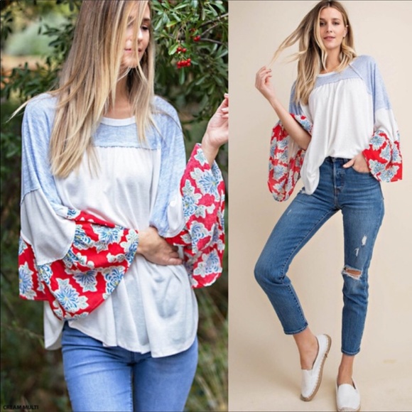 💃Salma Floral Print Sleeve Boho Blouse Top - Picture 6 of 6
